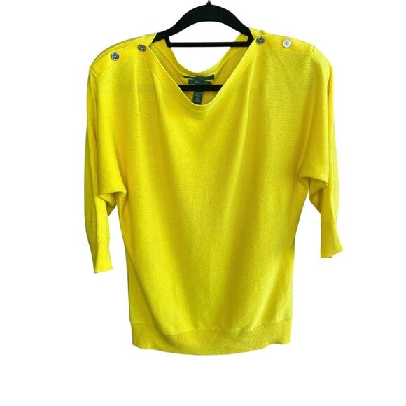 Lauren Ralph Lauren Exclusive Yellow Silk Cashmere Boat Neck Sweater Size Medium - Picture 1 of 10